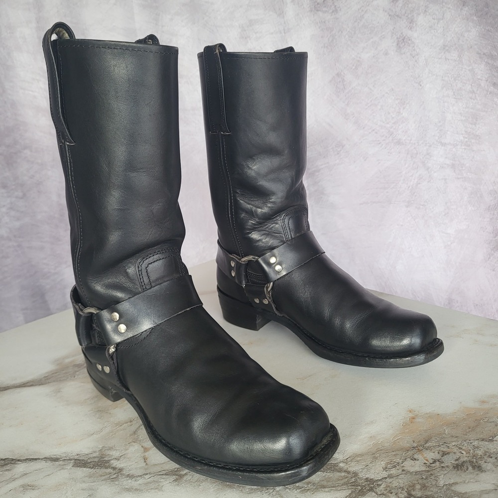 Frye Classic Harness Biker Boots Size 10 M Men's Black Square Toe